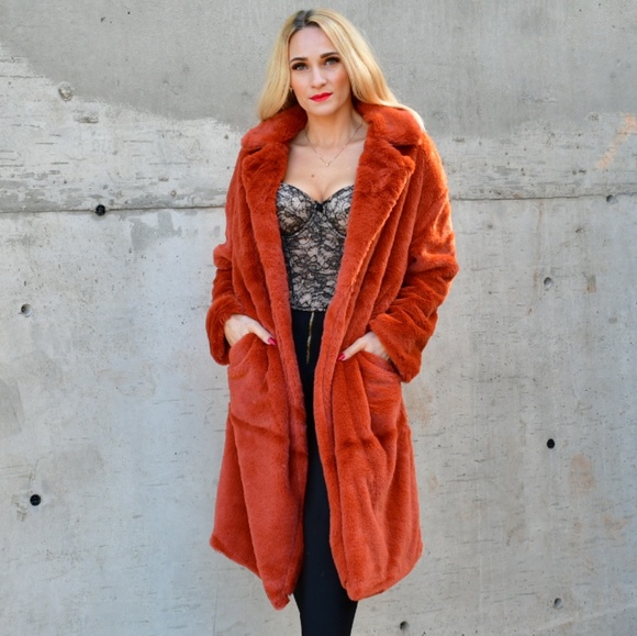 ⭐GIA - Burnt Orange Faux Fur Coat Soft Comfy Fall - Picture 4 of 5